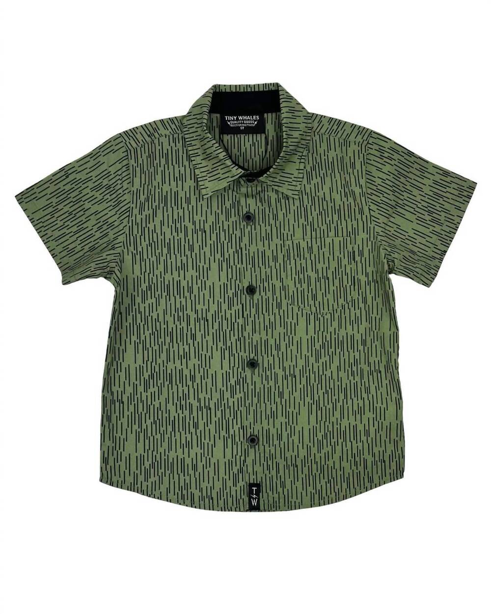 NEW TINY WHALES kids' explorer button up shirt in pine